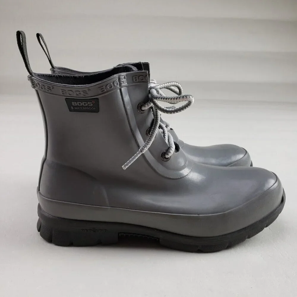 Bogs Amanda Chukka Rain Boot Womens 6 Gray Lace Up Rubber Waterproof Ankle